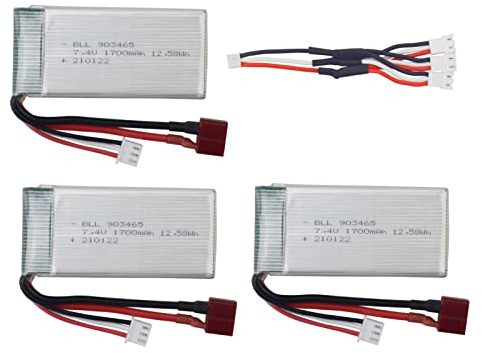 ZYGY 3PCS 7.4V 1700mAh Lithium Batterie + 3 in1 Umwandlung Kabel für 9205E 9203E 9204E 9206E HB101 2.4G 1:10 Anteil Fernbedienung Allradantrieb Hochgeschwindigkeits-Offroad RC Auto