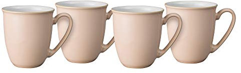 Denby - Elements Shell Peach Coffee Mug Set of 4 - 330ml Stoneware Ceramic Tea Mug Set For Home & Office - Dishwasher Safe, Microwave Safe - Peach, White - Chip Resistant