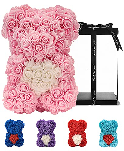 Geschenke für Frauen , Geburtstagsgeschenke , Rosenblumenbär Handgemachter Rose Teddybär, Beste künstliche Dekoration Geschenke für Mama, Geschenke für Mädchen, Einzigartige Geschenke (Hell-Pink)