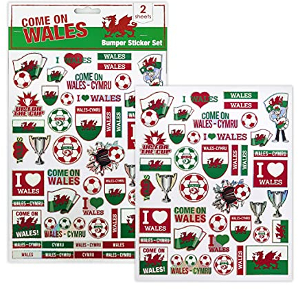 Wales Cymru Football National Team Supporter 2 Large Sheets Bumper Sticker Set - World Cup 2022 Tournament - Scrapbook Craft Activities for Adults, Children, Kids, Boys, Girls, Soccer