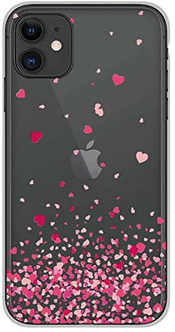 Coque en Silicone imprimée Compatible Apple iPhone 11 Confettis de Coeurs Rose