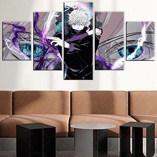 5 Teilig Leinwand Wanddeko Jujutsu-Krieger Kaisen Gojo Satoru Gerahmt Malerei Leinwanddrucke Geschenk 5 Stück Leinwand Bilder Moderne Wandbilder Xxl Wohnzimmer Wohnkultur 150X80Cm