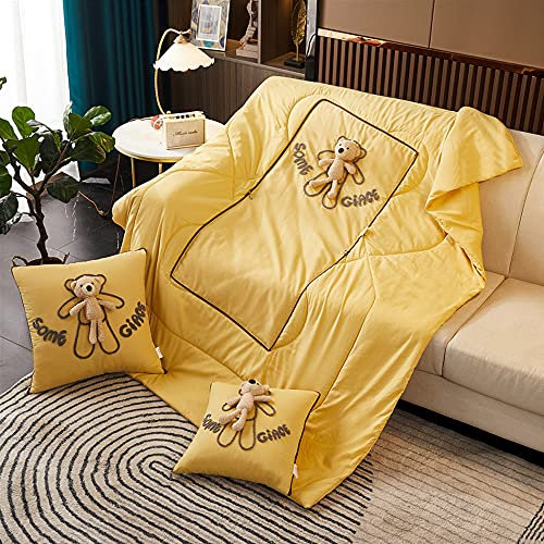 Coperta Coperte e Cuscini 2 in 1 Trapunta Lavabili Coperte Trapunte Coperte da letto Plaid per Divano/Ufficio/Sedia Coperta da viaggio 145 x 190 CM Limone giallo