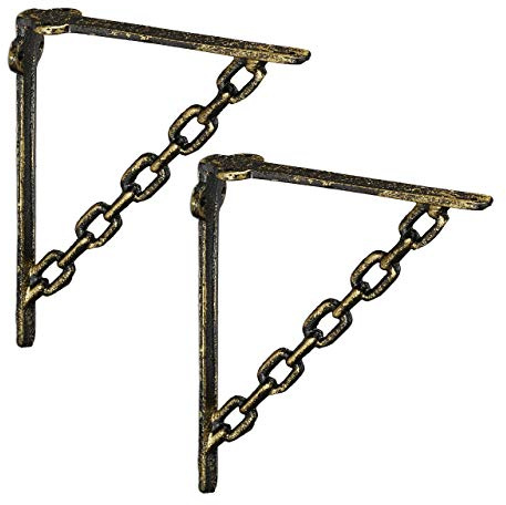 Relaxdays Regalwinkel Gusseisen, 4er Set, Antik, Bronze | Vintage Regalträger, Ketten-Motiv, Wandhalter für Regalboden