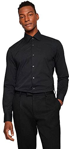 BOSS Herren H-JOE-C1-214 Regular-Fit Hemd aus elastischer Baumwoll-Popeline mit bügelleichtem Finish Schwarz001 42
