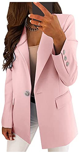 Long Blazer pour femme - Tenue d'affaires - Couleur unie - Pour le bureau - Veste ouverte sur le devant - Veste de transition - Veste courte et légère, Rose (17), XXL
