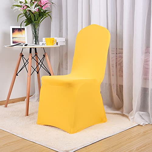 FANSU Stretch Stuhlhussen für Hochzeit, Bankett und Party Deko, Universal Einfarbig Stuhllehnen Lang Esszimmerstuhl Hussen Schwingstühle Waschbarer Elastische Stuhlhusse (gelb,6 Stück)