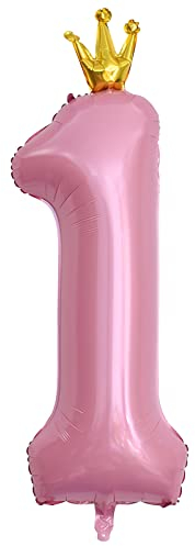 ASTARON Ballon Numéro 1 Ballons numérotés 40pouces/100cm pour décoration de fête d'anniversaire, ballons numérotés avec couronne pour décoration de fête de 1er Décor de panneau de 1er anniversaire