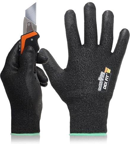 DEX FIT Level 5 Schnittschutzhandschuhe Cru553; 3D-Komfort-Passform, Fester Griff, Dünn und Leicht, Touchscreen-Kompatibel, Langlebig, Atmungsaktiv und Kühl, Waschbar; Prime Schwarz M (8) 1 Paar