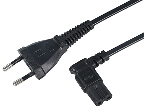 Sat-Fox 2m Netzkabel Stromkabel Strom Kabel Stecker Typ C Eurostecker auf C7 Buchse 90° Gewinkelt Euro-Netzkabel Kleingerätekabel Euro 8 TV Blu-Ray Haushaltsgeräte Netzteile - Schwarz