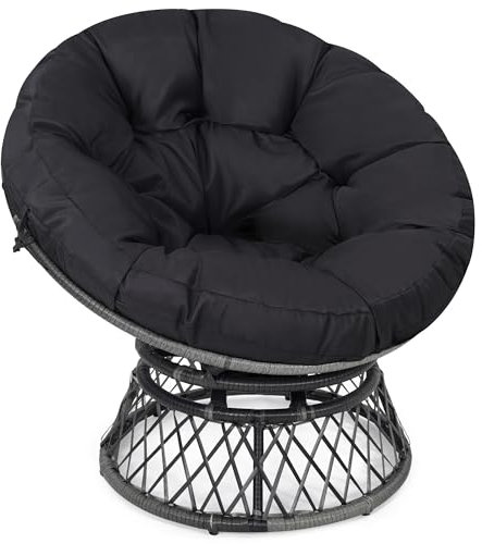 KROFEM Ergonomischer Papasansessel aus Weidengeflecht, 101,6 cm, 360° drehbar, für drinnen und draußen, Rattan-Stuhl mit weichem, dickem Kissen, ideal für Wohnzimmer, Schlafzimmer, Lesesaal, grauer