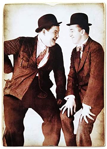 KUSTOM ART Magnet (Magnet) Serie Berühmte Schauspieler Stanlio & Öl (Stan Laurel Oliver Hardy) Vintage-Stil Kollektion Druck auf Holz 10 x 6 cm