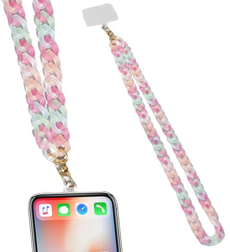 XOUDKE Cordon Telephone Portable,Tour de Cou Telephone,Bijoux de Telephone,Longue lanière de téléphone en Acrylique, chaîne de téléphone perlée avec Pendentif en Forme de clé(Rose Transparent)