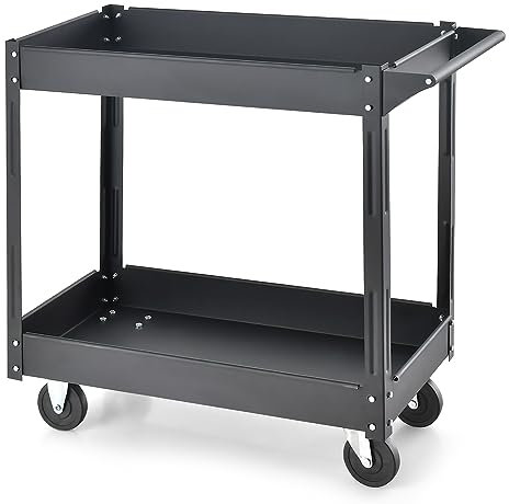 GYMAX Werkzeugwagen aus Metall, multifunktionaler Servierwagen mit 2 Ablagen, Etagenwagen bis zu 100 kg belastbar, Transportwagen mit Handgriff, rollwagen für Lager, Garten, Küche & Garage (Schwarz)