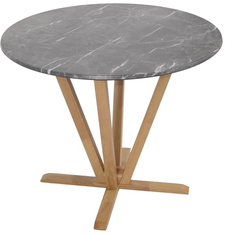 Mendler Bistrotisch HWC-M56, Tisch Esstisch, Massiv-Holz HPL Laminat Melamin Ø92cm, Marmor/Stein-Optik, helles Gestell