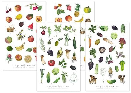 Obst und Gemüse Sticker Set - Journal Sticker, Aufkleber, Sticker Kochen, Rezepte, Essen und Trinken, Küche, Kochbuch, Garten, Markt, Umwelt