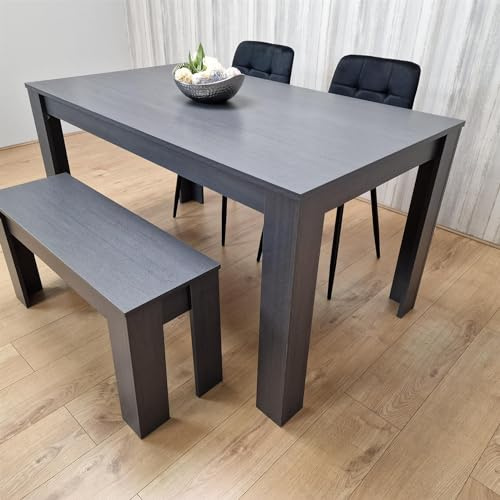 KOSY KOALA Dining Table Set with Bench and Chairs for 4 Dark Grey Dining Table with 2 Black Velvet Chairs and 1 Bench Compact Dining Furniture 117 x 77 x 75 cm