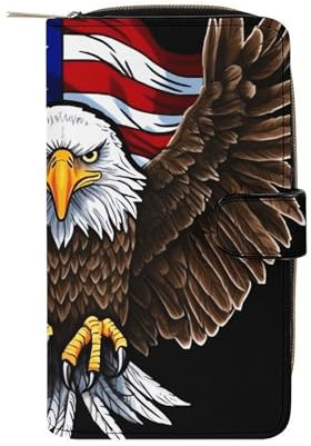 WYUSPGK Herren-Geldbörse, Ledergeldbörse, USA-Flagge, patriotischer Adler-Druck, geeignet für den täglichen Gebrauch, USA-Flagge, patriotischer Adler, 19,7 x 11 x 3,5 cm, USA-Flagge, Patriotischer