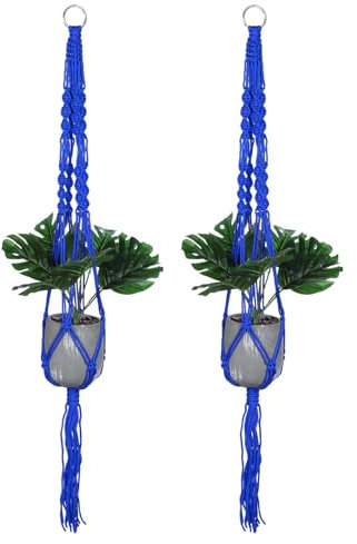 PATIKIL Macrame Plant Hangers Indoors, 2 Pack Hanging Plant Shelf Planter Basket Nylon Rope for Home Decor Hanging Wall Ceiling Window, Blue