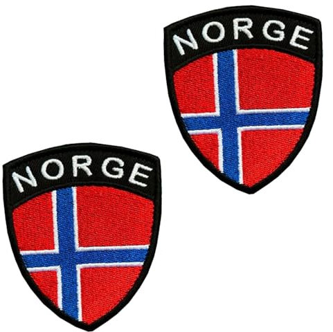 2 Stück NORWEGEN Schild Flagge Patch Bügelbild Aufbügler Iron On Flicken Taktisch Militär Applikation für Kleidung Baseballkappe Taschen Weste Jacke Rucksäcke