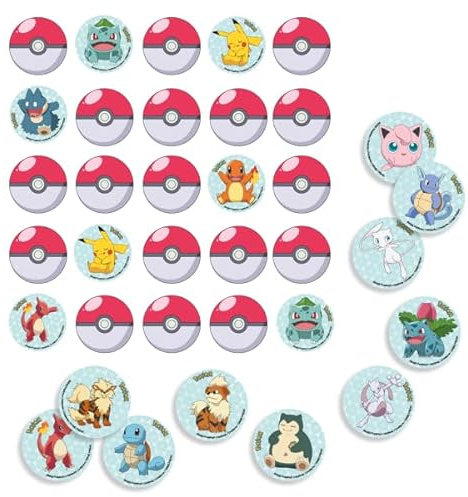 Memo-Spiel * Pokémon * mit 32 runden Spielkarten als Gedächtnisspiel für Kindergeburtstag und Party | Größe: 6cm, aus Karton | Pokemon Kinder Geburtstag