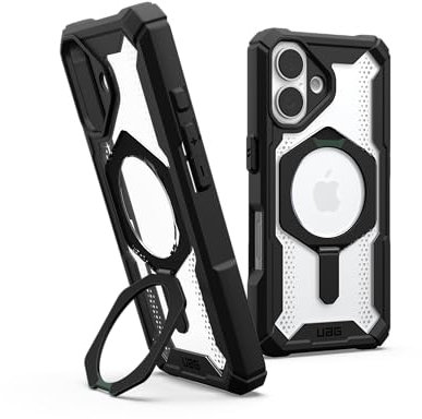 URBAN ARMOR GEAR UAG Designed for iPhone 16 Case 6.1 Plasma XTE - Compatible with MagSafe Charging & Kickstand Rugged Shockproof Anti-Slip Military Grade Protective Cover, Black/Ice