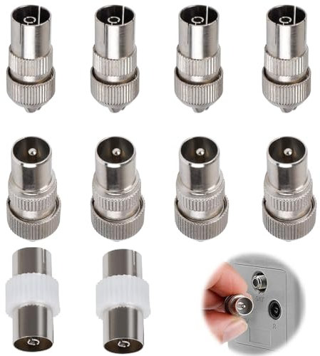 10PCS TV Aerial Coaxial Connectors,4 Male,4 Female,2 Female to Female Metal TV Aerial Coaxial Cable Connectors Adaptor Couplers F Connector Adapter Coaxial Connector Coax Aerial Plug for RF Cable