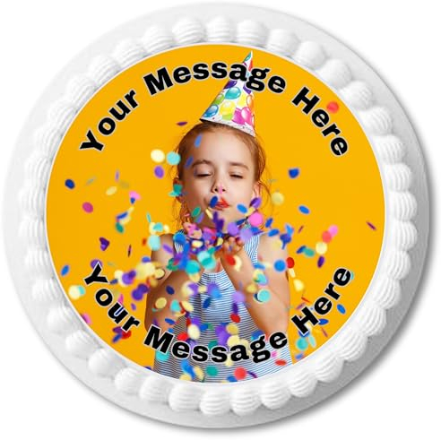 PRE-CUT Personalised Cake Toppers - Your Own Photo/Logo/Message Edible Premium Wafer - Custom Cupcake Topper for Birthdays - Ready to Use Personalized (1 x 7 Inch Disc)