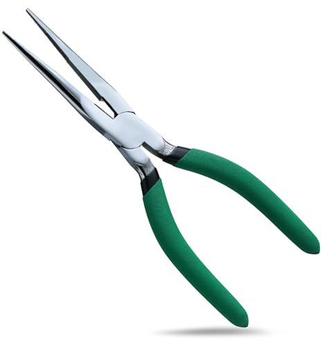 INJOYTEC Long Nose Pliers 8 Needle Nose Pliers Straight Needle Nose Wrench Handed Needle Nose Plier Tool Multi Functional Sharp Angle Pliers Tapered Jaw for Working in Automobile Maintenance