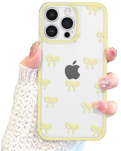 EYZUTAK Case for iPhone 11 Pro Max, Clear Cute Ribbon Bowknot Pattern Aesthetic Transparent Phone Case Raised Camera Protection Stylish Slim Soft Durable TPU Protective Cover for Women Girls - Yellow