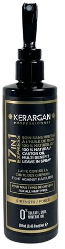 Kerargan - Tonikum-Lotion mit Rizinusöl gegen Haarausfall für gestärktes Haar - Feuchtigkeitsspendend, Entwirrend, Volumen und Anti-Frizz - Ohne Sulfate, GVO und Mineralöle - 250ml