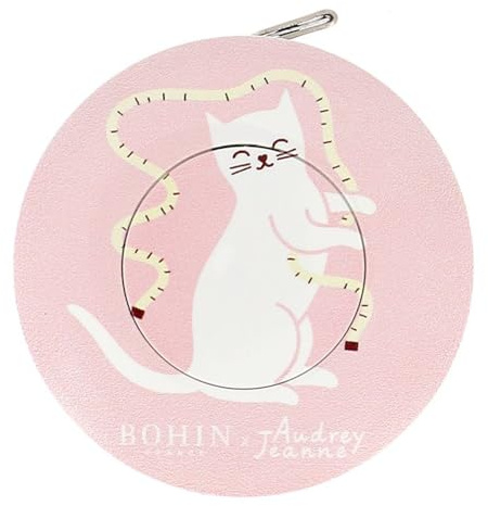 Bohin BO99040 Automatisches Cat Themed-Beidseitiges Maßband mit Zentimeter-und Inch-Anzeige, für Näh-und Messprojekte, Plastic, Rosa