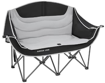 Green Lion Double Camping Chair With Storage Bag, Foldable Design, Comfortable Oxford Fabric, High-performance Pipe, Juice Glass Holders, Safety lock & Easy Setup, 200KG MAX Load