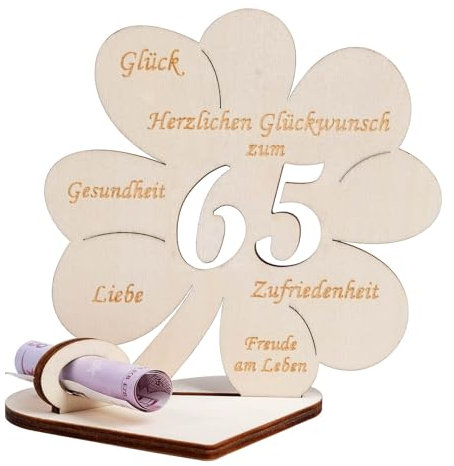 Geldgeschenke Geburtstag, Kleeblatt Glück Geldgeschenk 65 Geburtstag Frauen Männer, Geldgeschenk aus Holz Holz Schild Gästebuch für Geburtstag Hochzeit Geschenk, Personalisiert Tischdekoration