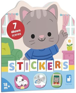 Janod - Stickerheft Ab 18 Monaten - Thema Das Haus - 12 Seiten zum Gestalten - 8 Seiten Stickern - Kreative Freizeitbeschäftigungen für Kinder, Regenbogen-Multicolor