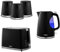 Tower Sonar Black 1.7L 3KW Kettle, 2 Slice Toaster and Tea, Coffee, Sugar Canisters. Stylish Matching Kitchen Set of 5 in Black, Embossed with a Beautiful Ripple Design