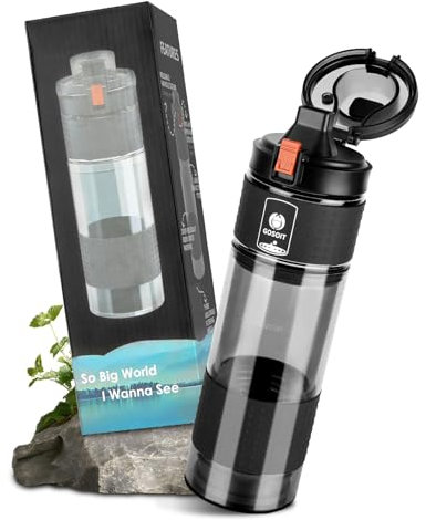 HOTUT Bouteille d'eau filtrée d'extérieur, 500 ml Gourde filtrante filtre à pression, ultrafiltration 0,01 μm Bouteille filtrante élimine 99,99% des bactéries et virus, pour camping, survie et voyage