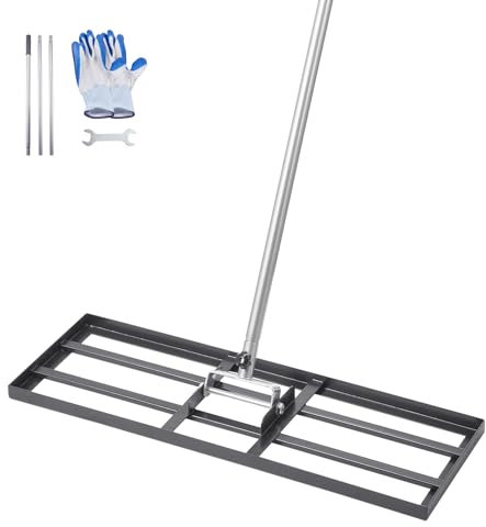 VEVOR Rastrello Livellatore per Prato, Livellatore in Acciaio al Carbonio Antiruggine con Manico da 2130 mm, Piastra di Base da 254 x 762 mm Regolabili per Campo da Golf da Giardino
