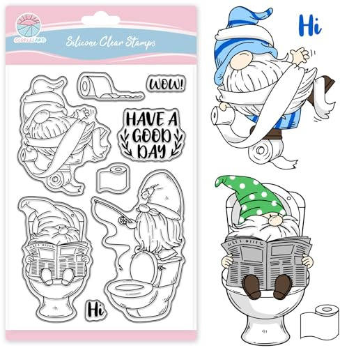 GLOBLELAND Toilettenzwerg Klarstempel Für Die Kartengestaltung Zwergenfischen Silikon Klarstempel Grüße Transparente Stempel Siegel Für DIY Scrapbooking Prägung Fotoalbum Dekor