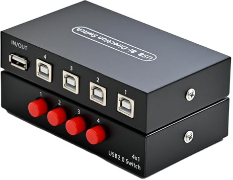 Powboro 4 Ports Manual Printer Scanner Sharing Switch,USB 2.0 Selector Toggle Switch Hub 1 in 4 Out Splitter Adapter, Hi-Speed 4 Computers Share 1 Device for Printer,Scanner,Keyboard, Plug and Play
