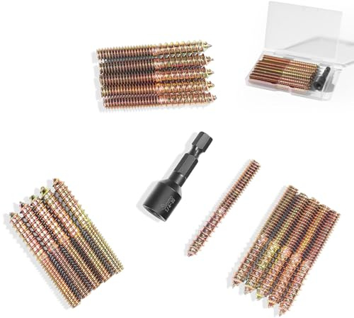 16PCS 1/4-20 x 2 Hanger Bolts Kit & 1PCS 1/4-20 Hanger Bolt Driver with 1/4 Hex Shank,Double-Headed Screws,Self-Tapping Screw,Wood Dowel Screw,Suitable for Assembling Furniture
