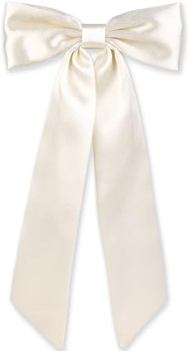 WantGor Long Tail Bow Haarspangen,Haarschleife Schleifen Satin Bowknot Clip Große Haarspangen Niedliche Pferdeschwanzhalter Haarschmuck für Frauen Täglich Party Hochzeit Prom (Beige)