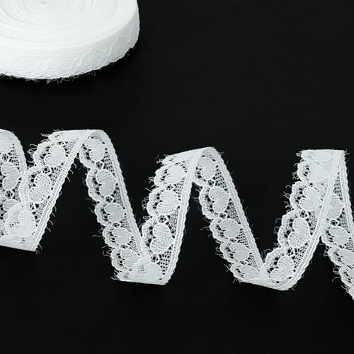 White Lace Ribbon for Gift Wrapping, 5/8 inch x 20 Yard Lace Trim Ribbon | White Heart Ribbon for Sewing Crafts Dress Applique Flower Bouquet Valentines Mothers Day Christmas Bridal Wedding Decor