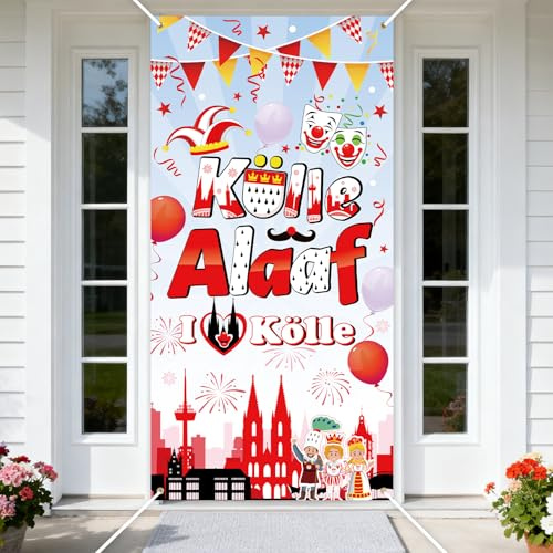 DPKOW Kölle Alaaf Banner Deko Köln Karneval Tür Banner für Kölner Karneval Innen Außen Wand Tür Deko Fasching Kölner Rot Weiss, 180 x 90cm, Original