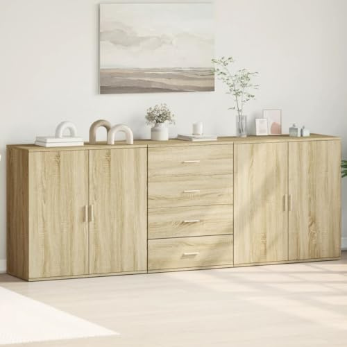 Massbinet Landhausstil Sideboard Moderne Kommode mit Schubladen und Viel Stauraum für Ihren Wohnbereich Sideboards 3 STK. Sonoma-Eiche Holzwerkstoff