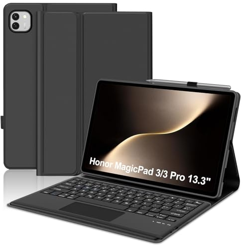 FOGARI Trackpad Keyboard Case for Honor MagicPad 3 13.3-inch Wi-Fi Tablet, Wireless Detachable Folio UK Version Touchpad Keyboard Cover for Honor MagicPad 3 2025 13.3, Black
