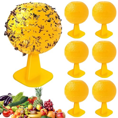 SKJJM 6 Stück Fruchtfliegenfallen, Klebrige Fruchtfliegenfallenbälle, Fliegende Insektenfallen, Fruit Fly Trap, Geeignet für Küchen, Balkone, Obstgärten, Blumentöpfe und Terrassen