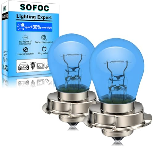 SOFOC P26S 12V 15W Halogen-Lampe für Motorradscheinwerfer & Nebelleuchte 5000K Weiß Single Kontakt Passend für Scooter Mopeds E-Bike 2 Stück