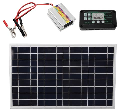 Jelquix Kit de Panneau Solaire 30 W, Chargeur Solaire Inverseur 220 W, Kit d'alimentation Portable avec Contrôleur MPPT QC3.0 avec Charge Efficace, Idéal pour Camping-car, Camping, Bateau, Voiture et