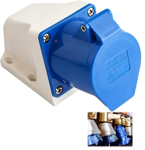 16 Amp Socket, 16Amp Socket, Industrial Grade 16A 240V Power Connector, Blue Weatherproof Electrical for Caravans, Construction Sites and Outdoor Applications